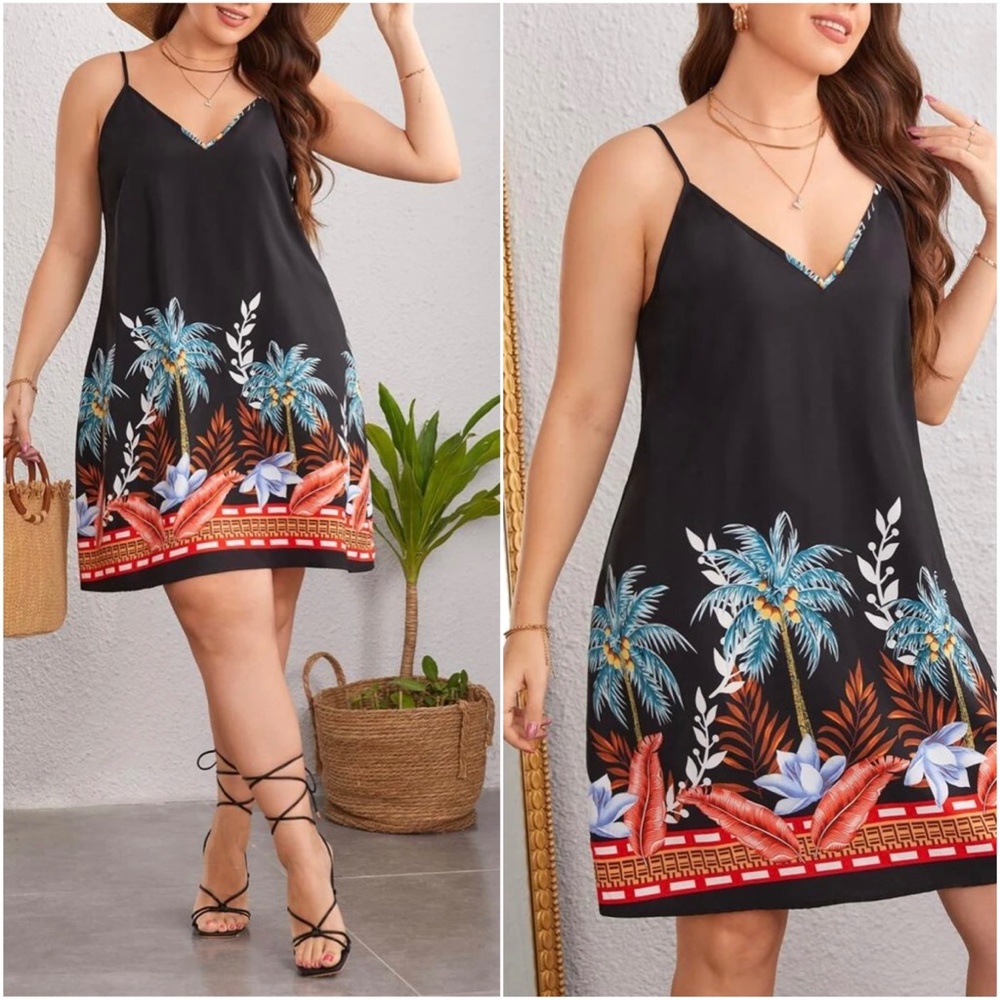 Boho Plus Floral Tropical Print Cami Dress - Picture 3 of 3